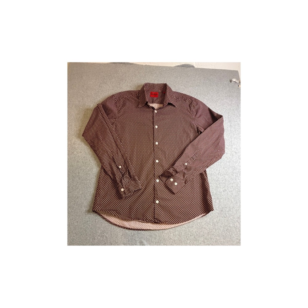 Hugo Boss  Slim Fit Shirt Mens Small Brown Geometric Print Button Up Long Sleeve